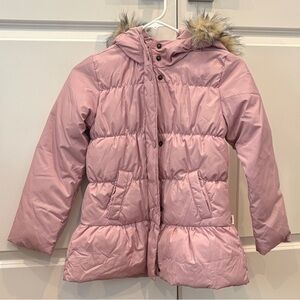 Gap Kids Pink Hooded Puffer Coat with Faux Fur Trim